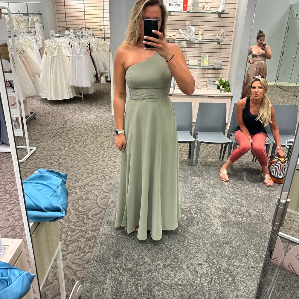 One-Shoulder Sage Green Formal Gown
